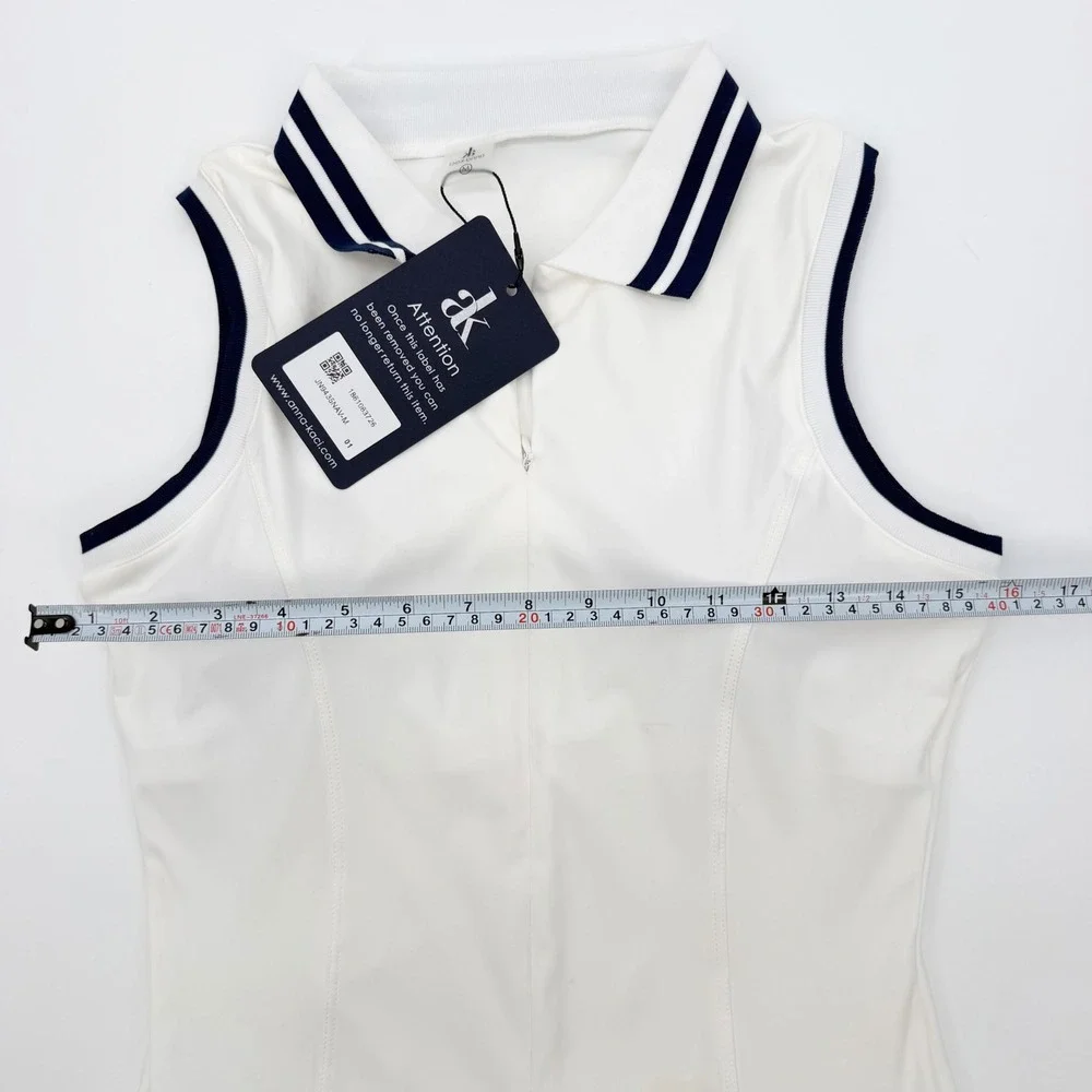 Anna-Kaci Tennis Dress & Shorts Set White Navy Pleated Athletic Golf Medium NWT